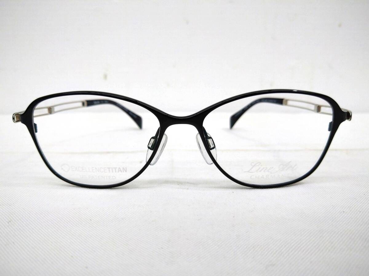 36B466 新品 未使用 ブランド 女性 Line Art ラインアート 国産 チタン 52□15 135 14g フルリム スクエア 保管品 眼鏡 メガネフレーム 黒_画像2