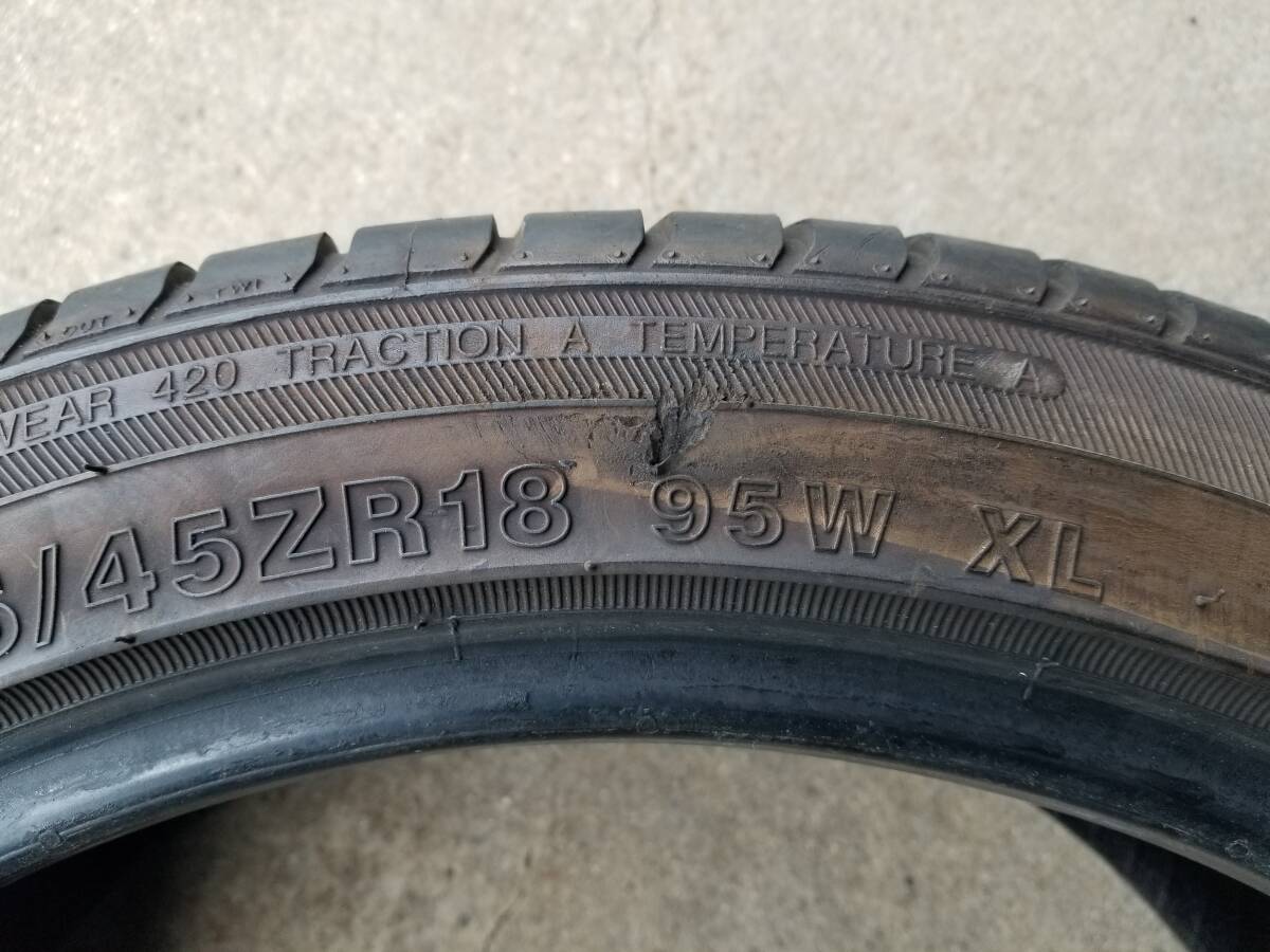 送料込！バリ山ですが：中古 WINRUN ウィンラン R330 225/45R18 中古 4本セット 片べりあり（2本）_画像5