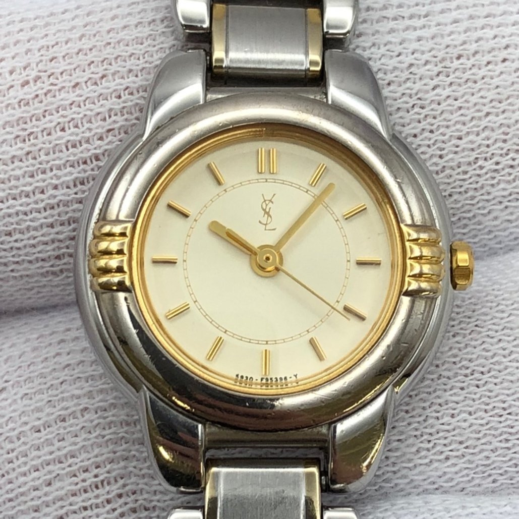 Yves Saint Laurent/イヴサンローラン/YSL/5930-F91474/3針/コンビカラー/ラウンド/クォーツ/レディース腕時計/ジャンク/H054_画像5