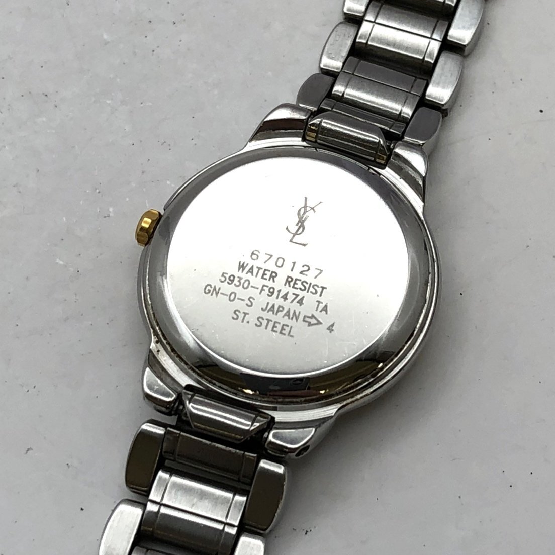 Yves Saint Laurent/イヴサンローラン/YSL/5930-F91474/3針/コンビカラー/ラウンド/クォーツ/レディース腕時計/ジャンク/H054_画像8