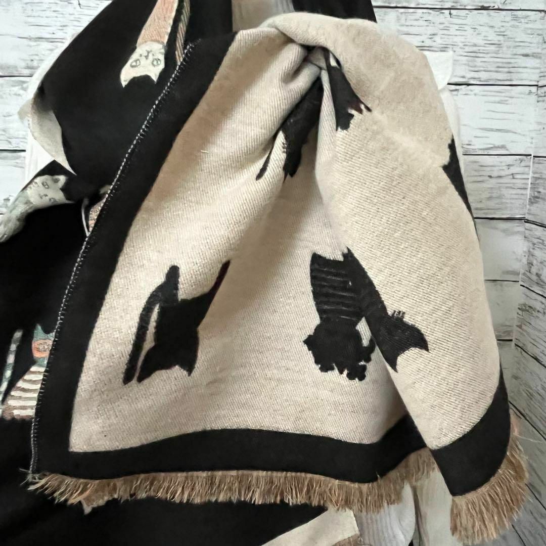 マフラー 大判ストール ストール ショール スカーフ 猫 ねこ 膝掛け 防寒 黒 着物ショール 羽織物 猫柄ストール 猫グッズ_画像6