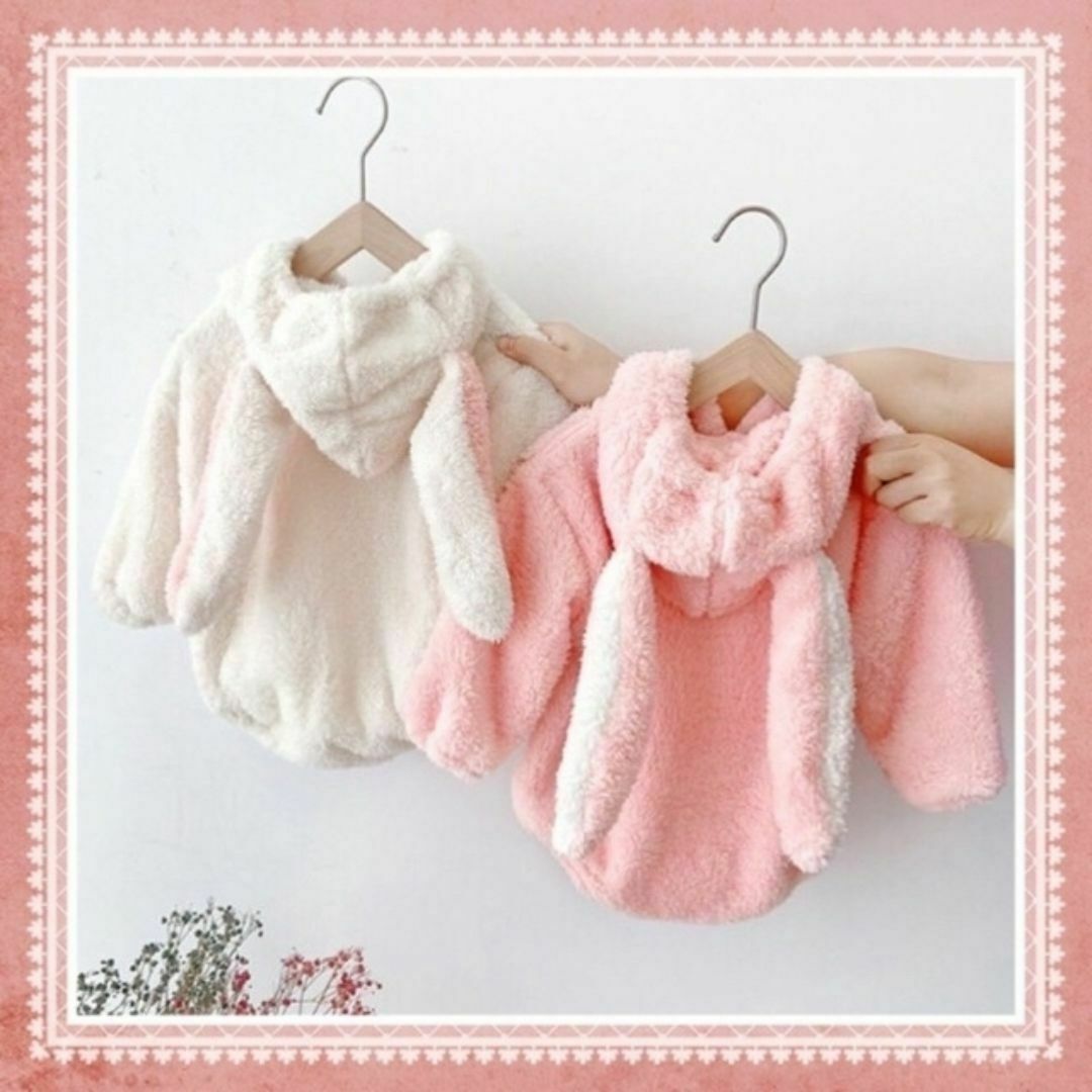 ベビー服 ロンパース 女の子 100 子供服 御祝い　温かい　裏起毛　うさぎ　耳付きパーカー　ピンク　パーカー　パーカー付き_画像4