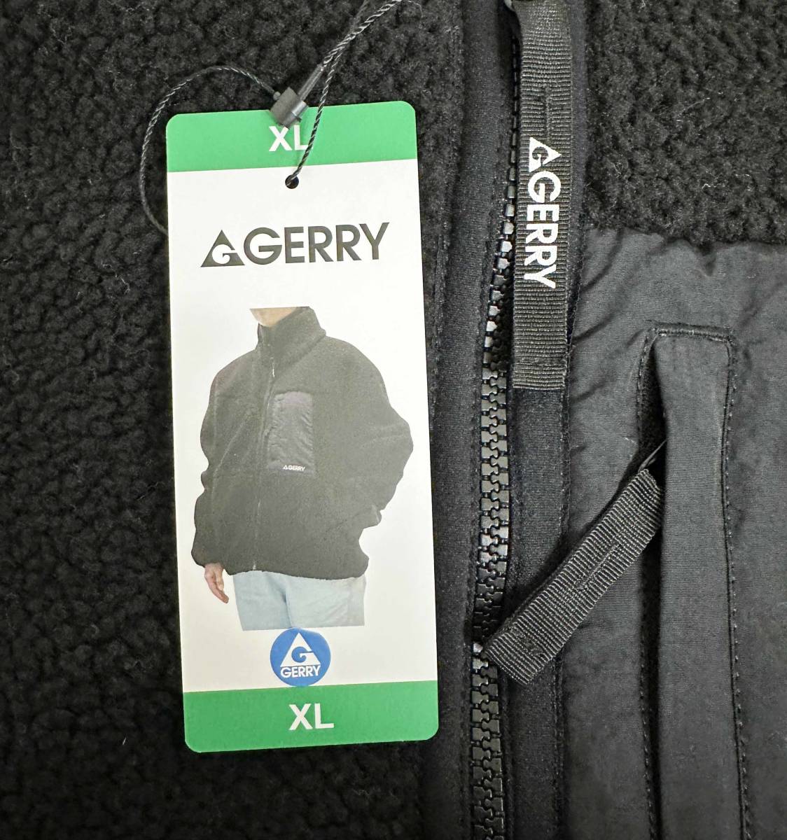 新品 XL ★ GERRY ジェリー レディース ボア ジャケット ブラック スタンドカラー 異素材 切替 アウター ハーフ ブルゾン フリース ロゴ _画像9