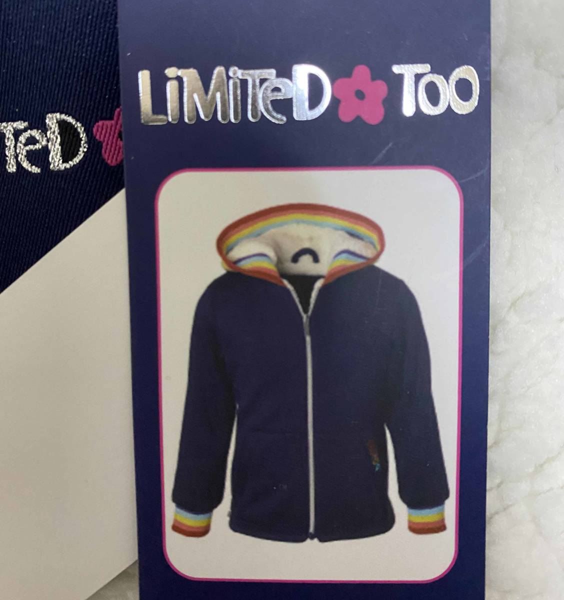 新品 110 ★ コストコ LIMITED TOO ガールズ 裏ボア ジップ パーカー ネイビー レインボーリブ ジャケット もこもこ フード キッズ 105 115_画像7