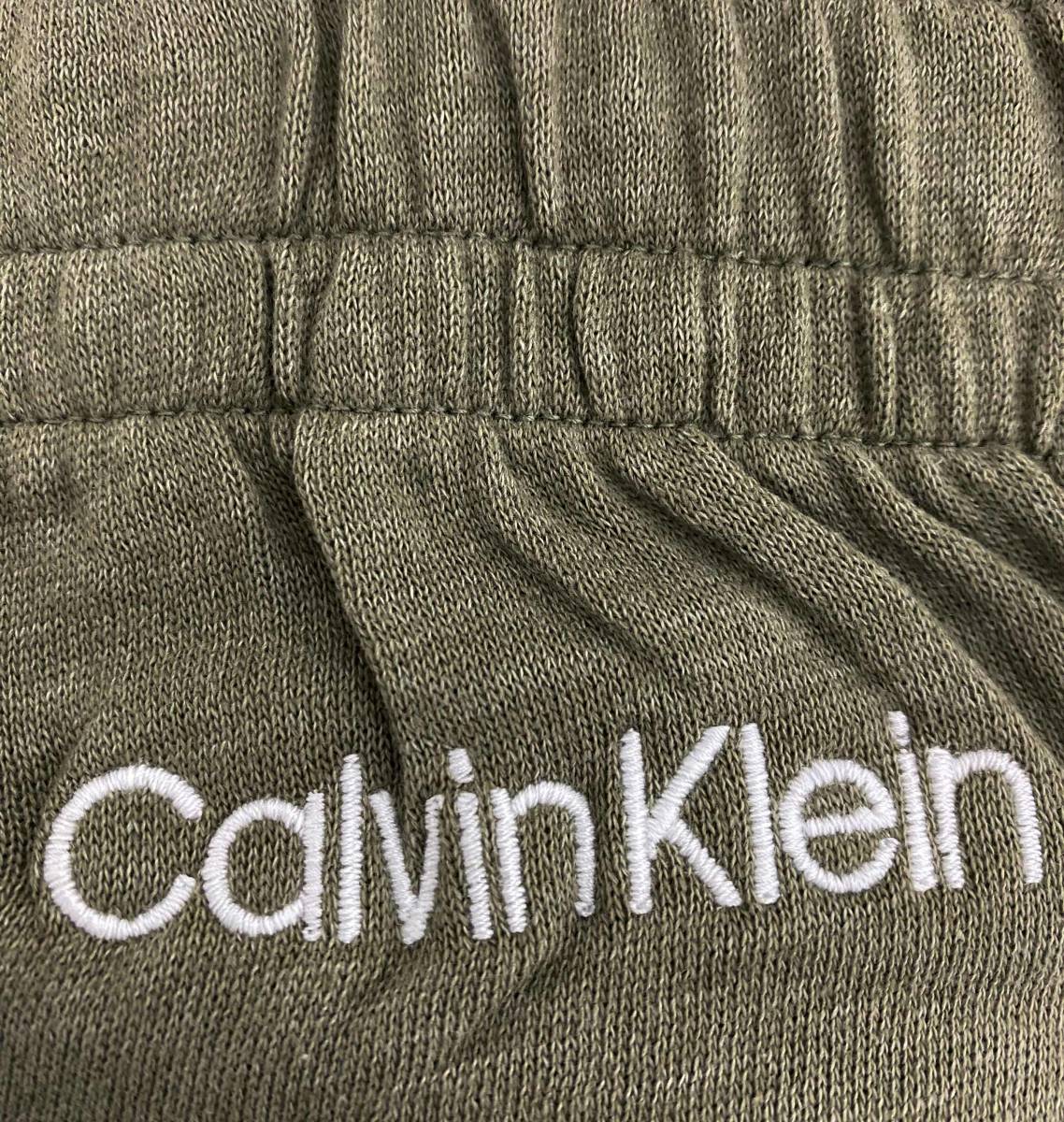 新品 M ★ Calvin Klein カルバンクライン 長袖 パジャマ 上下 セット カーキ US-S 薄手 裏起毛 ロゴ ルームウェア ジョガーパンツ CK_画像8