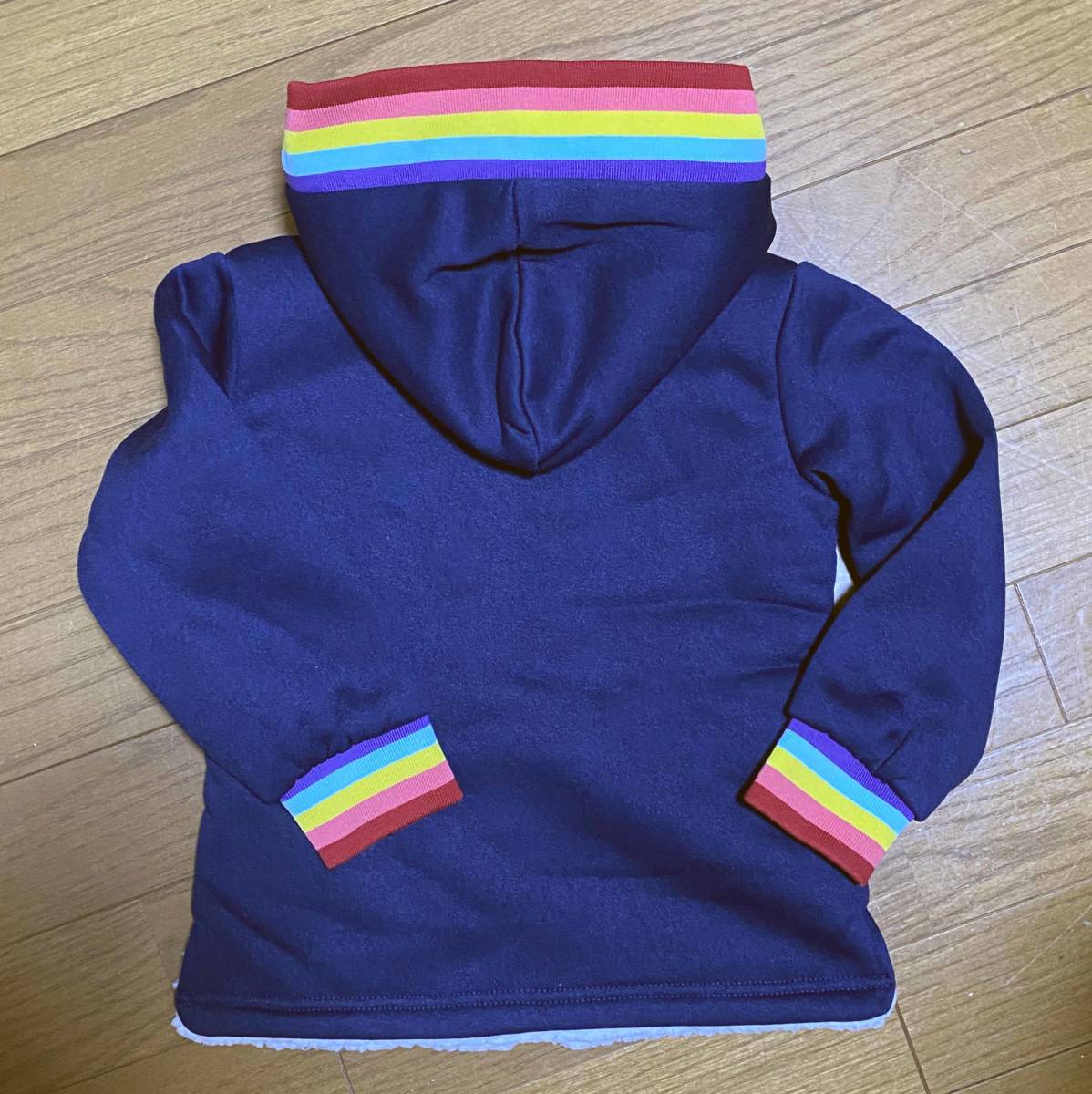 新品 140 ★ コストコ LIMITED TOO ガールズ 裏ボア ジップ パーカー ネイビー レインボーリブ ジャケット もこもこ フード キッズ 135 145_画像4