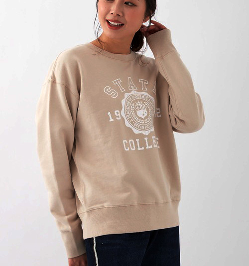 新品 M ★ OCEAN PACIFIC オーシャンパシフィック レディース トレーナー ベージュ スウェット カレッジ ロゴ OP 部屋着 トレーニング_画像7