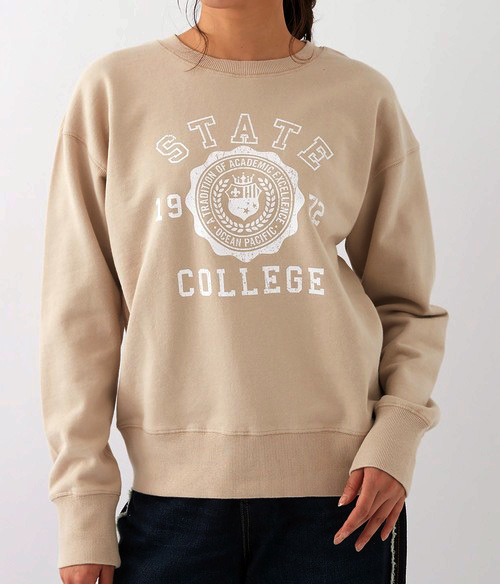 新品 M ★ OCEAN PACIFIC オーシャンパシフィック レディース トレーナー ベージュ スウェット カレッジ ロゴ OP 部屋着 トレーニング_画像6