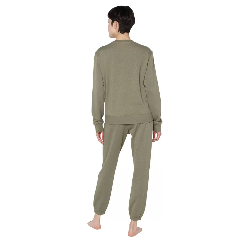 新品 M ★ Calvin Klein カルバンクライン 長袖 パジャマ 上下 セット カーキ US-S 薄手 裏起毛 ロゴ ルームウェア ジョガーパンツ CK_画像5