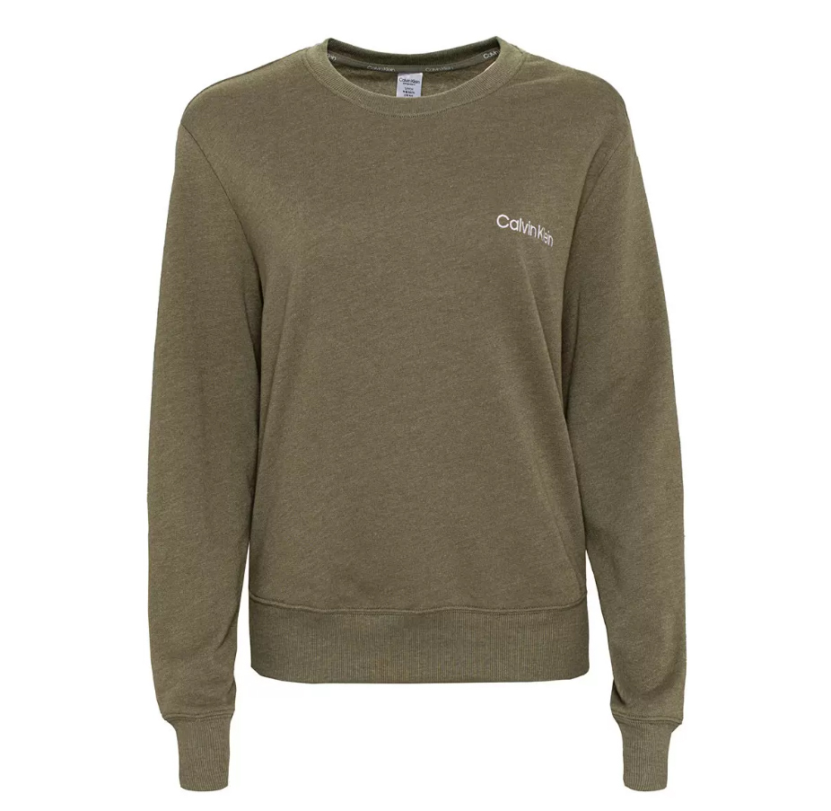 新品 M ★ Calvin Klein カルバンクライン 長袖 パジャマ 上下 セット カーキ US-S 薄手 裏起毛 ロゴ ルームウェア ジョガーパンツ CK_画像2