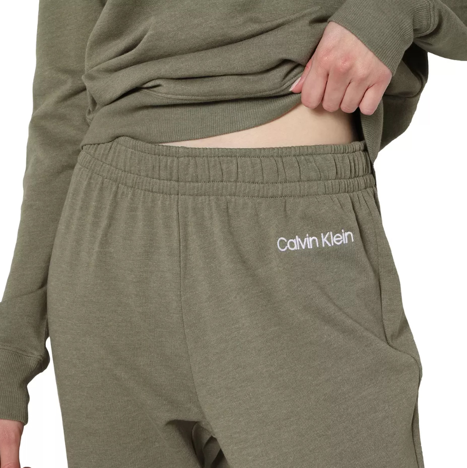 新品 M ★ Calvin Klein カルバンクライン 長袖 パジャマ 上下 セット カーキ US-S 薄手 裏起毛 ロゴ ルームウェア ジョガーパンツ CK_画像6