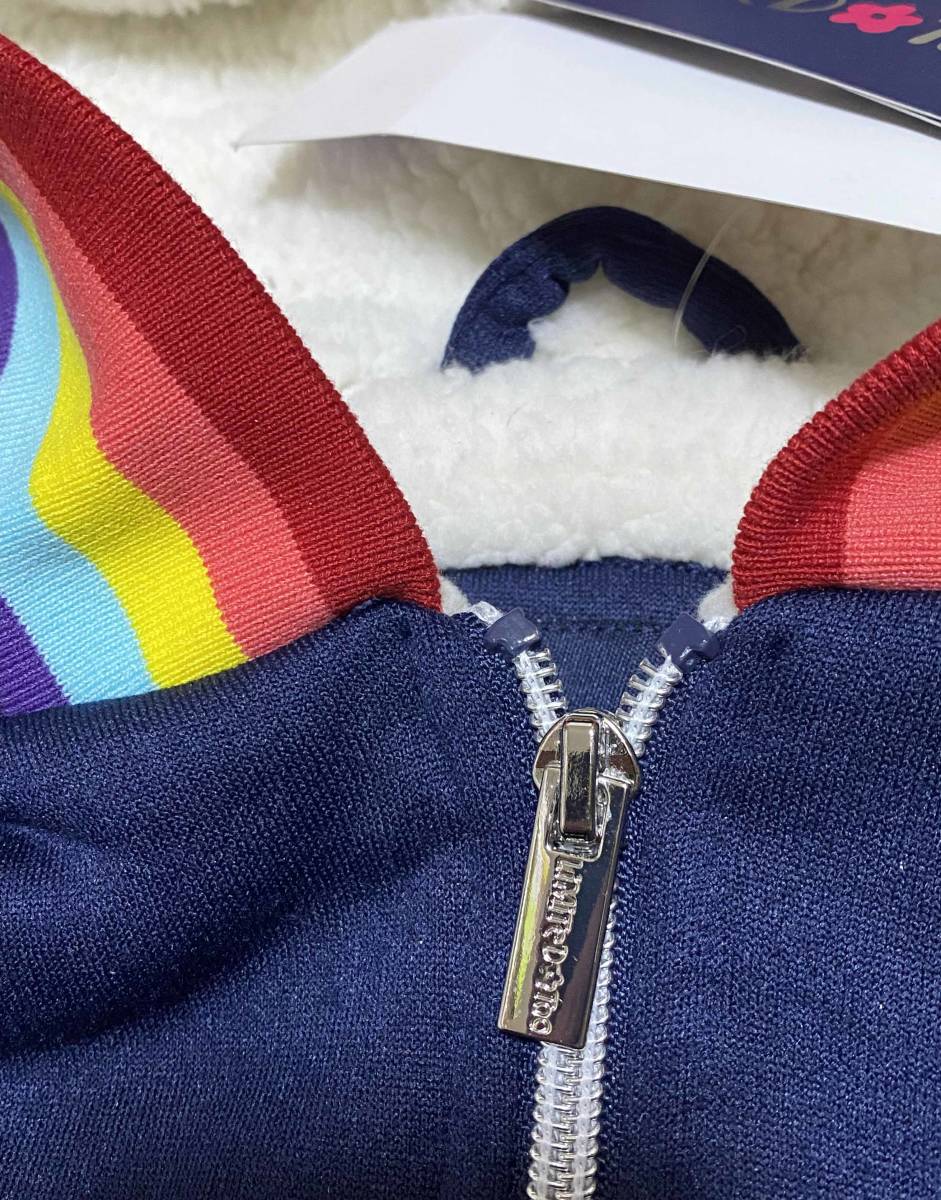 新品 140 ★ コストコ LIMITED TOO ガールズ 裏ボア ジップ パーカー ネイビー レインボーリブ ジャケット もこもこ フード キッズ 135 145_画像6