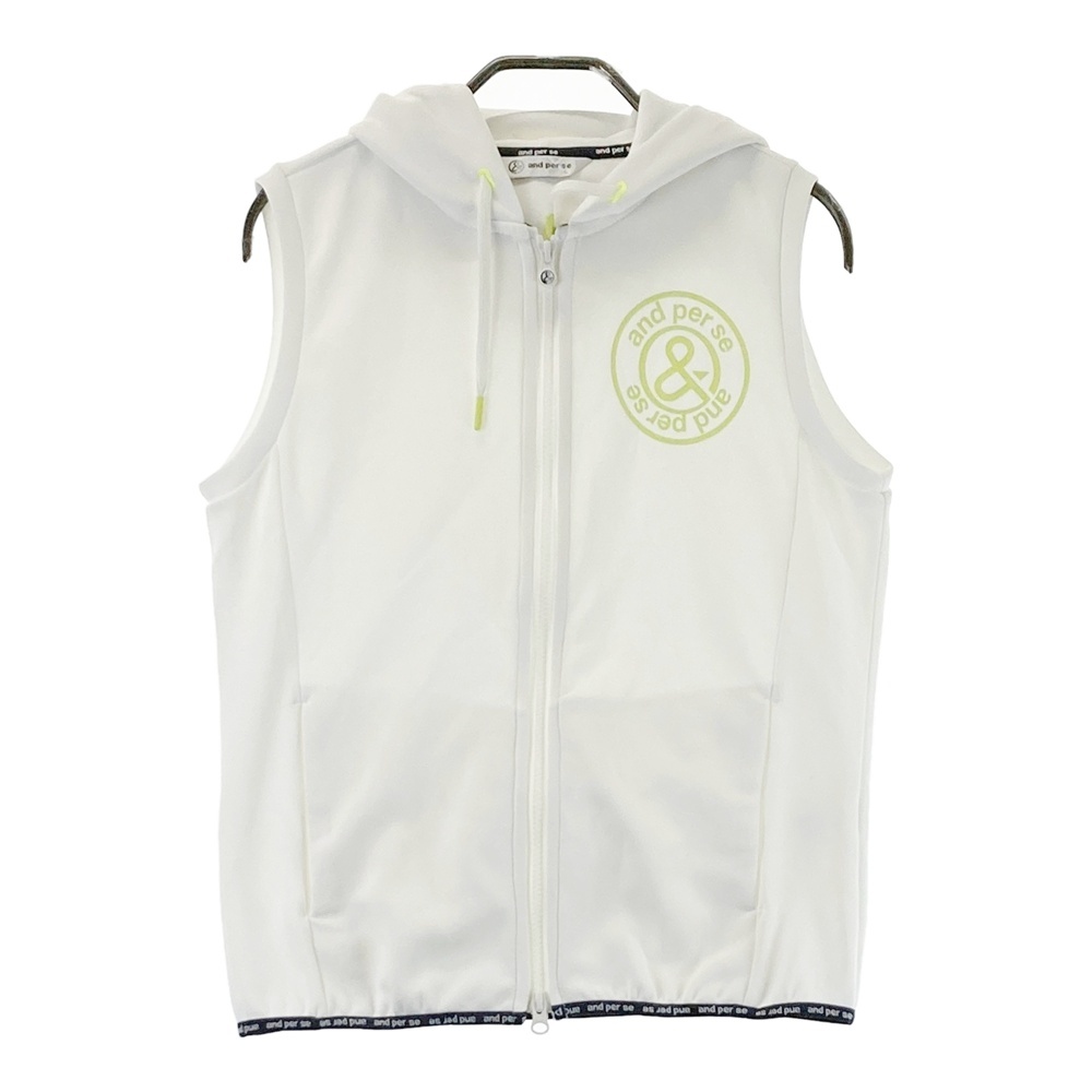 AND PER SE アンパスィ フード付 ジップベスト ホワイト系 L [240101566699] ゴルフウェア レディース_画像1