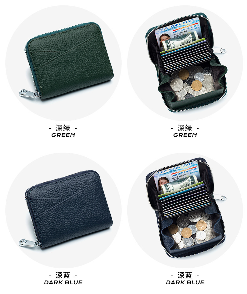 ミニ財布 コインケース グリーン 緑 カードケース じゃばら BOX型 本革 ラウンドファスナー メンズ レディース コンパクト 大容量 ボック b_画像10