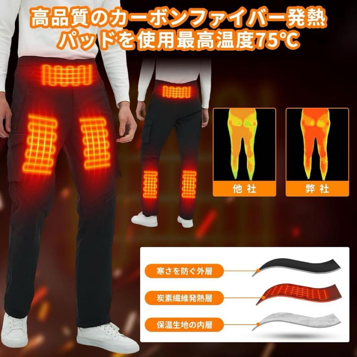 男女兼用　防水　電熱パンツ　ヒーター　6箇所発熱　防寒パンツ　6段階温度調整_画像4