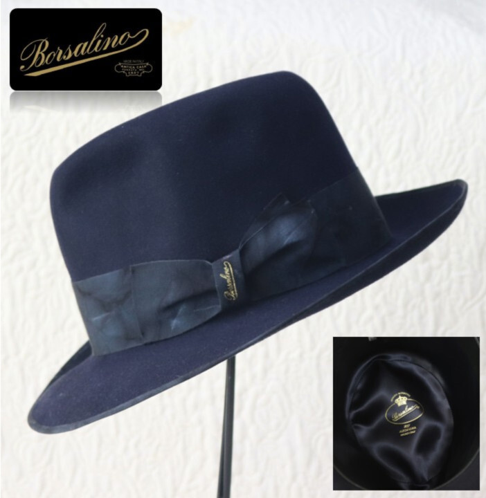 77,000円新品タグ付き【ボルサリーノ】QUALITA SUPERIORE ラビット ファーフェルトハット 61 紺 v7752_画像1