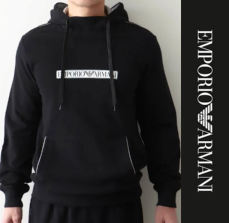 23,100円新品タグ付き【エンポリオアルマーニ】プルオーバー パーカー 黒 インポートL(XL) v7777_画像1