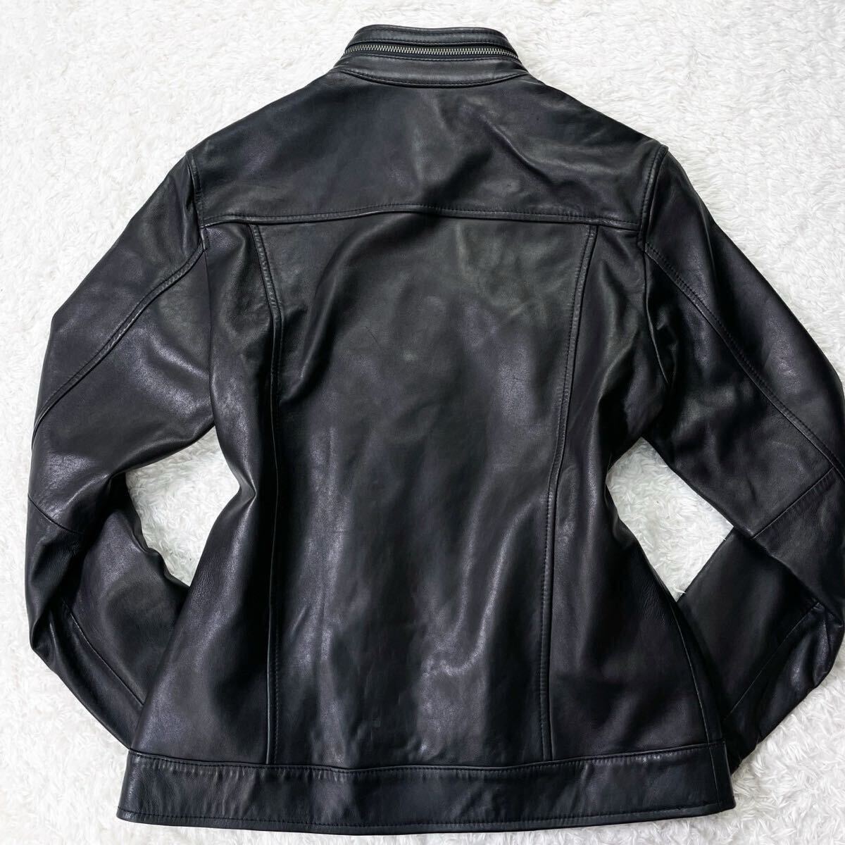 美品!!XL相当!!メンズビギ【ラムレザー 羊革】MEN'S BIGI レザー ライダースジャケット シープスキン ブルゾン メンズ 本革 ブラック 秋冬_画像7