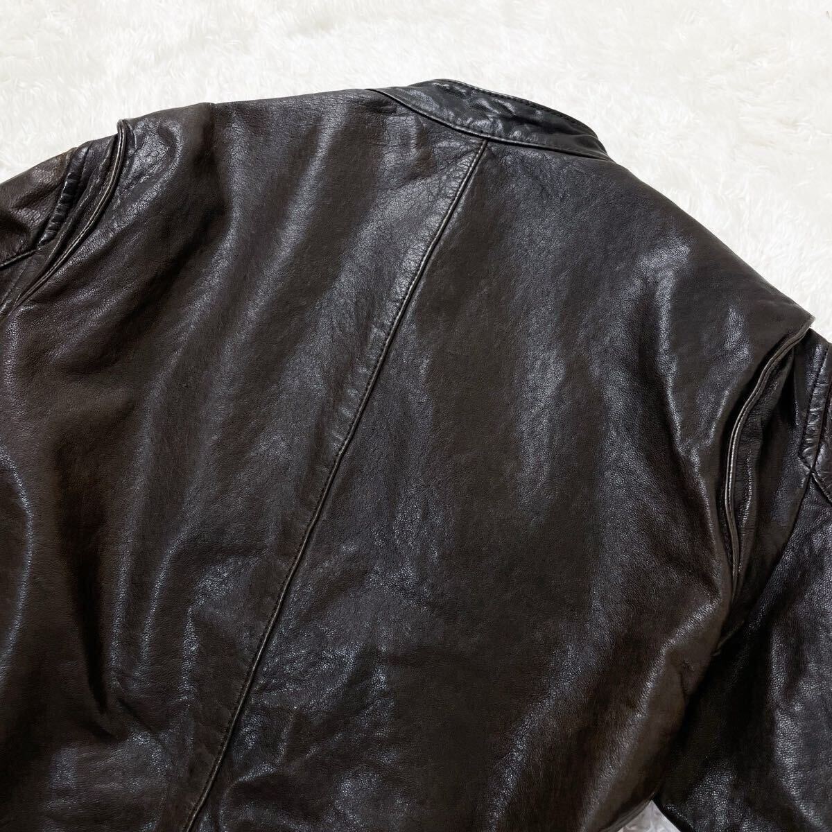 美品!!メンズビギ【漢の戦闘服】MEN'S BIGI ラムレザー 羊革 シープスキンライダースジャケット シワ加工 ラムレザー y2k ブラウン _画像8