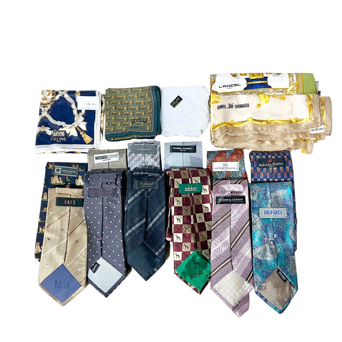 CELINE セリーヌ ハンカチ ネクタイ おまとめ LANDEL/DURBAN/DAKS/KENZO/PIERRE BALMAIN 他 17点 中古品 60サイズ 蘇さ(NKY107)_画像1