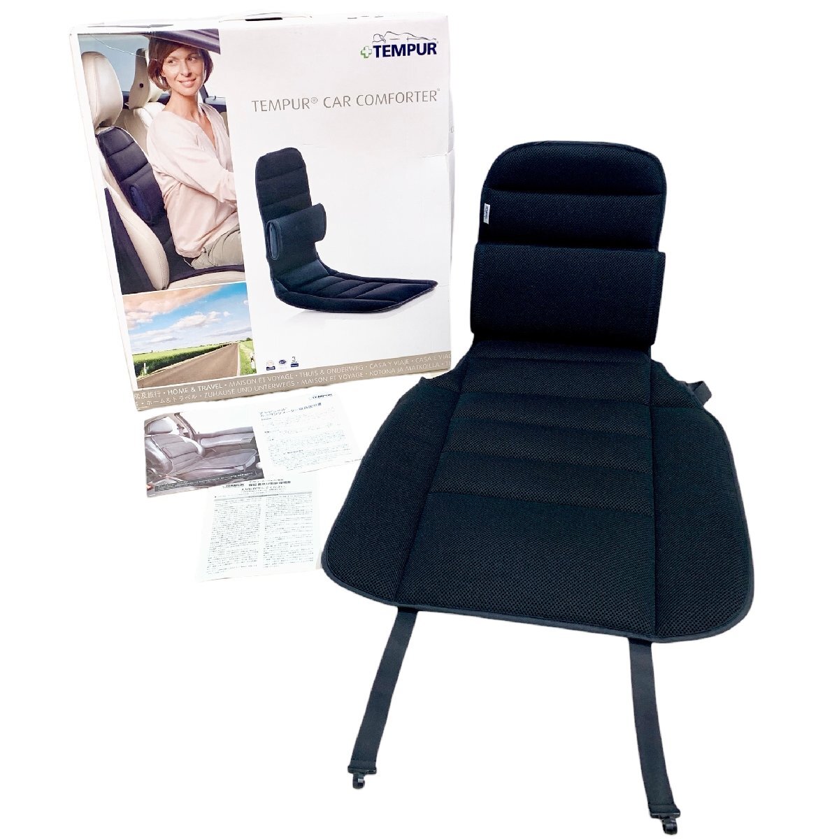 TEMPUR CAR COMFORTER テンピュール カーコンフォーター ブラック 車 シート シートクッション 箱付き 中古品 120サイズ 蘇や(HY1179)_画像1