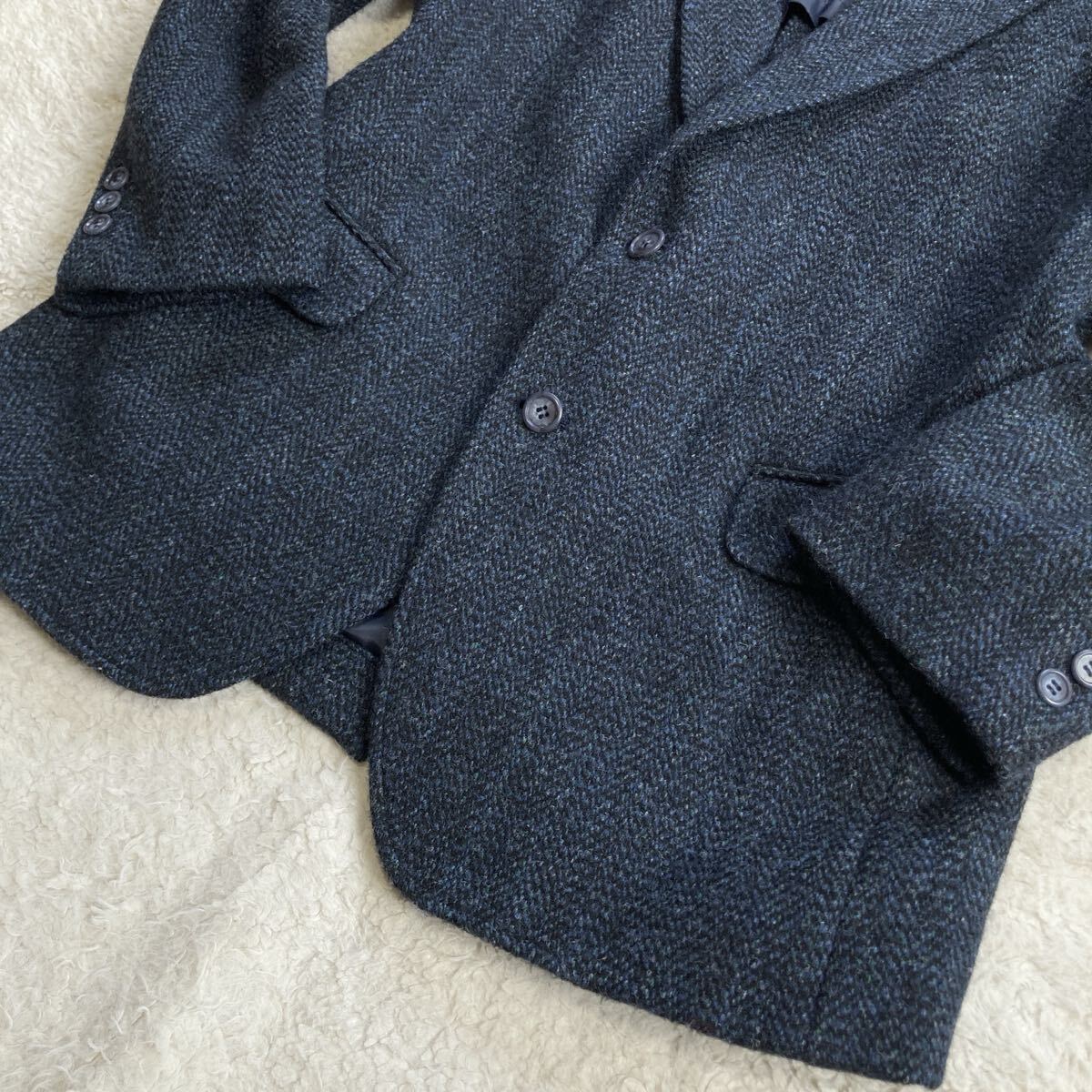 ハリスツイード【極美品 サイズL】Harris tweed テーラードジャケット ブレザー 紺色 ネイビー メランジ ウール 100% メンズ 高級 紳士 A6_画像4