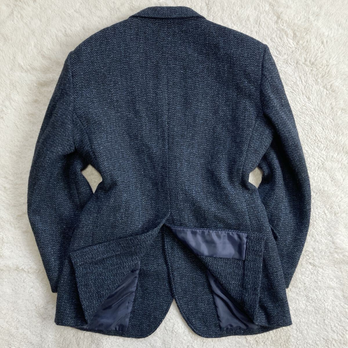 ハリスツイード【極美品 サイズL】Harris tweed テーラードジャケット ブレザー 紺色 ネイビー メランジ ウール 100% メンズ 高級 紳士 A6_画像5