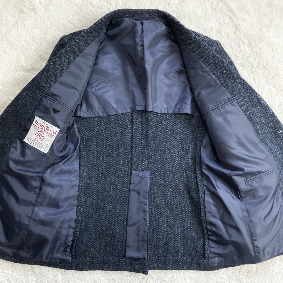 ハリスツイード【極美品 サイズL】Harris tweed テーラードジャケット ブレザー 紺色 ネイビー メランジ ウール 100% メンズ 高級 紳士 A6_画像6