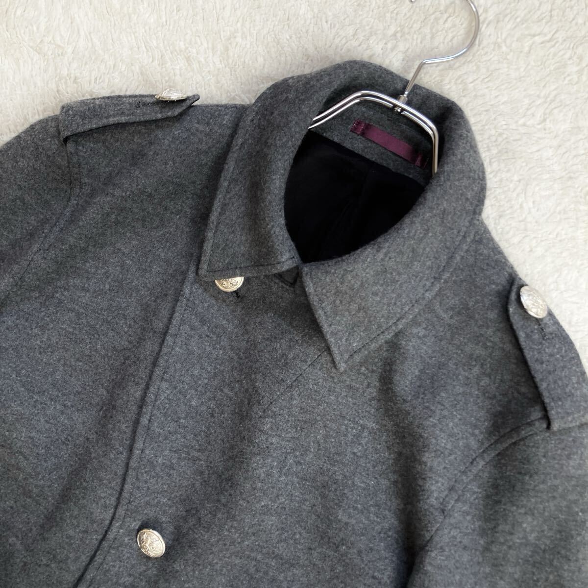 ポールスミス【極美品 サイズL】PS Paul Smith ナポレオンコート ジャケット Pコート ピーコート 銀ボタン 刻印 ウール 100% グレー 花柄_画像3