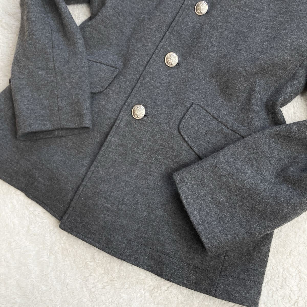 ポールスミス【極美品 サイズL】PS Paul Smith ナポレオンコート ジャケット Pコート ピーコート 銀ボタン 刻印 ウール 100% グレー 花柄_画像4