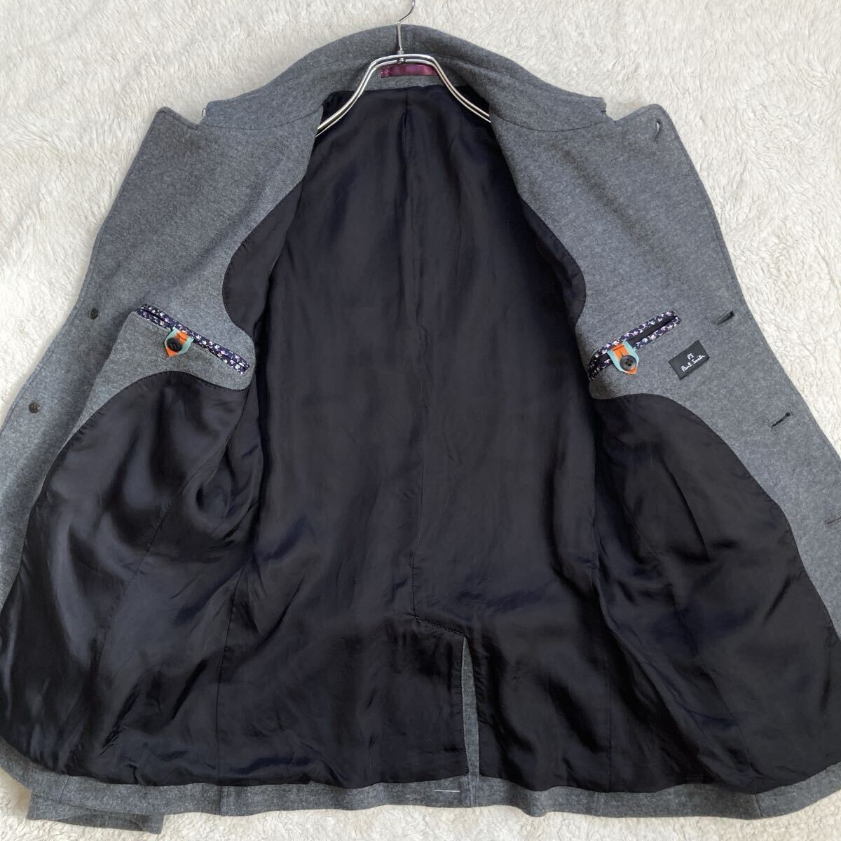 ポールスミス【極美品 サイズL】PS Paul Smith ナポレオンコート ジャケット Pコート ピーコート 銀ボタン 刻印 ウール 100% グレー 花柄_画像7