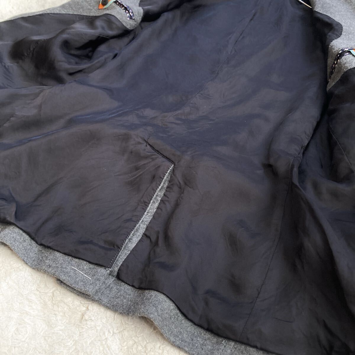 ポールスミス【極美品 サイズL】PS Paul Smith ナポレオンコート ジャケット Pコート ピーコート 銀ボタン 刻印 ウール 100% グレー 花柄_画像8