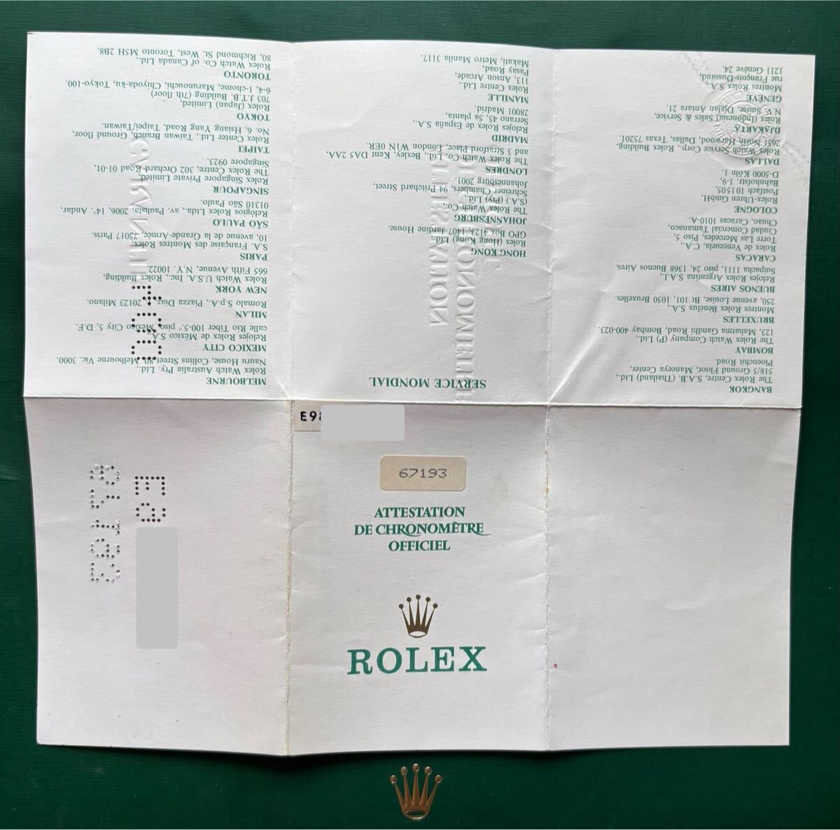 ロレックス ROLEX 67193 ギャラ ギャランティー 保証書 ギャランティ レディース Garantie Guarantee Warranty ケース クーポン_画像2