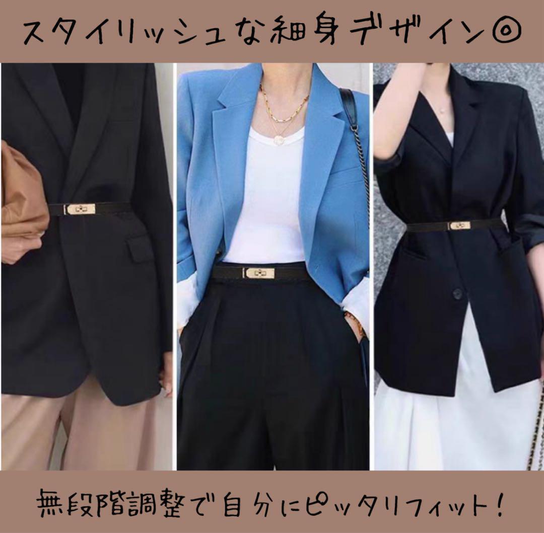 ターンロック式 レザー風ベルト レディース 細ベルト 細見え 黒 【カーキ】_画像2