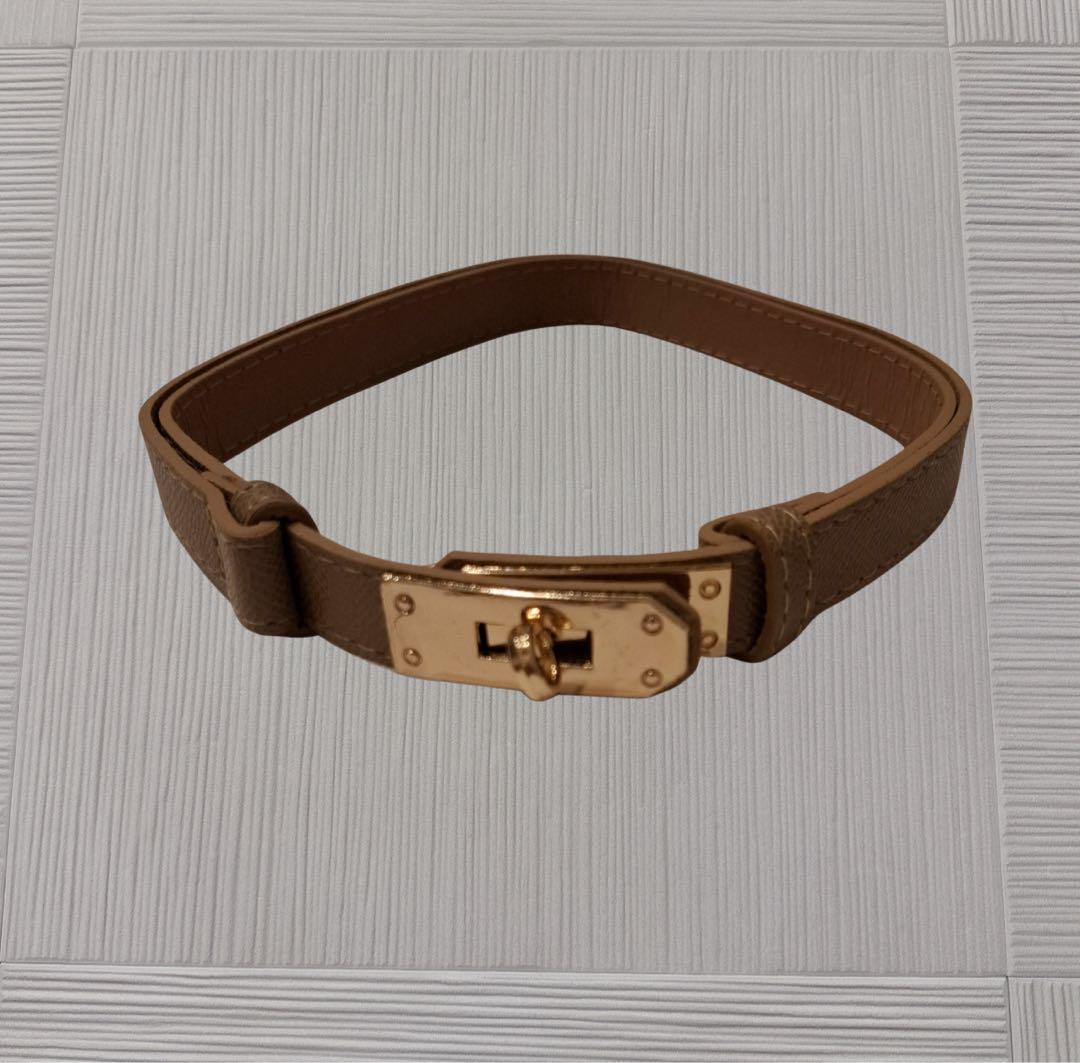 ターンロック式 レザー風ベルト レディース 細ベルト 細見え 黒 【カーキ】_画像5