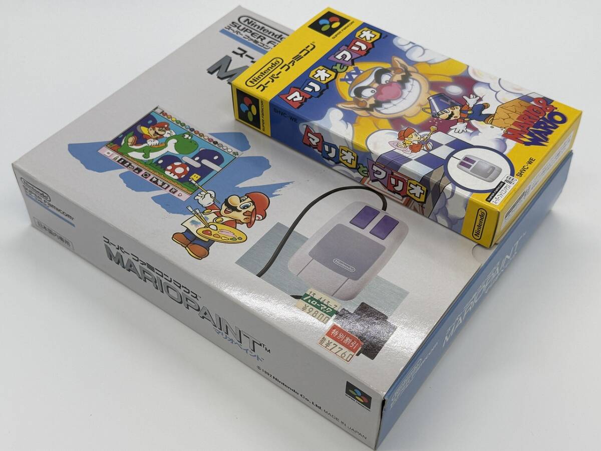 Nintendo/ 任天堂　スーパーファミコンマウス MARIOPAINT マリオペイント/ マリオとワリオ MARIO & WARIO　SFCソフト2種SET　箱付き中古_画像3
