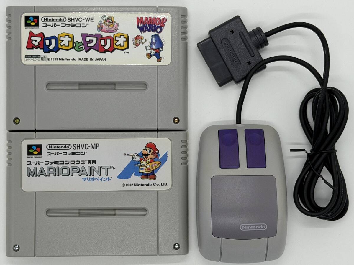 Nintendo/ 任天堂　スーパーファミコンマウス MARIOPAINT マリオペイント/ マリオとワリオ MARIO & WARIO　SFCソフト2種SET　箱付き中古_画像7