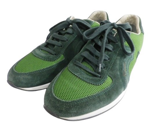 49*0007 * б/у Salvatore Ferragamo Salvatore Ferragamo TV35640 low cut спортивные туфли зеленый 25cm( текущее состояние )