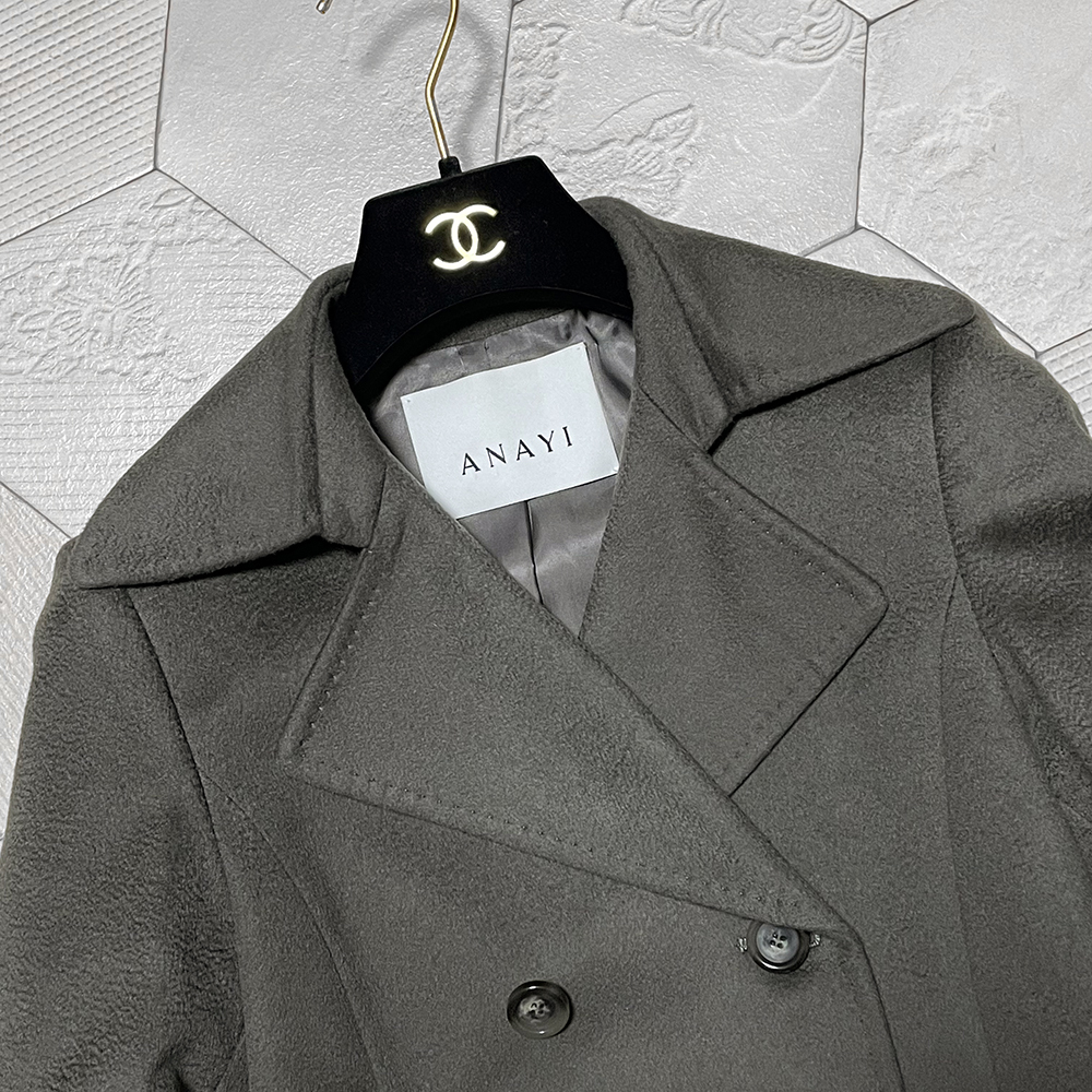◆完売!定価180,000円 アナイ【ANAYI】伊MTR社 ピュアカシミヤ100% ジベリーノ加工 カシミヤドレストレンチコート 34 グレー◆_画像4