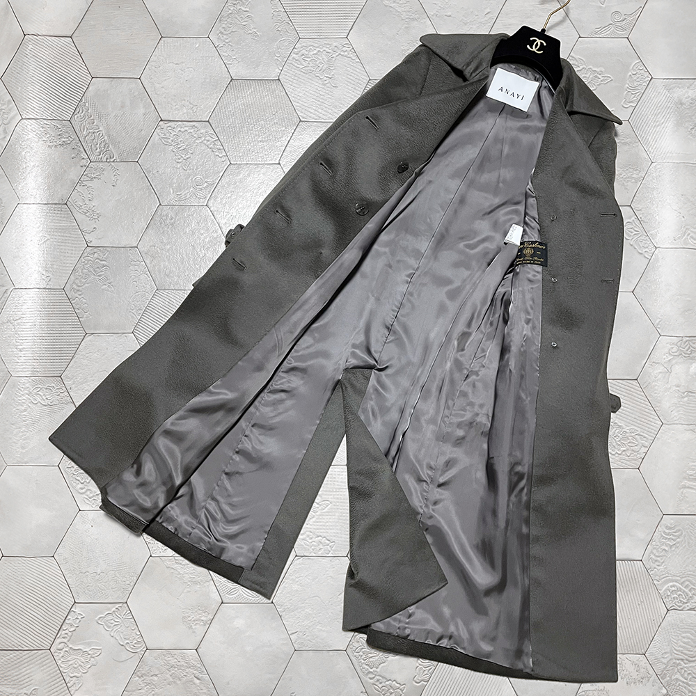 ◆完売!定価180,000円 アナイ【ANAYI】伊MTR社 ピュアカシミヤ100% ジベリーノ加工 カシミヤドレストレンチコート 34 グレー◆_画像3
