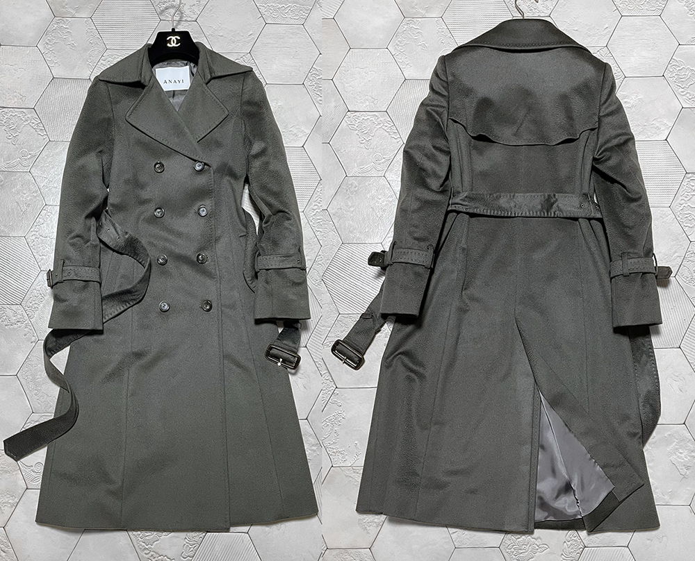 ◆完売!定価180,000円 アナイ【ANAYI】伊MTR社 ピュアカシミヤ100% ジベリーノ加工 カシミヤドレストレンチコート 34 グレー◆_画像2