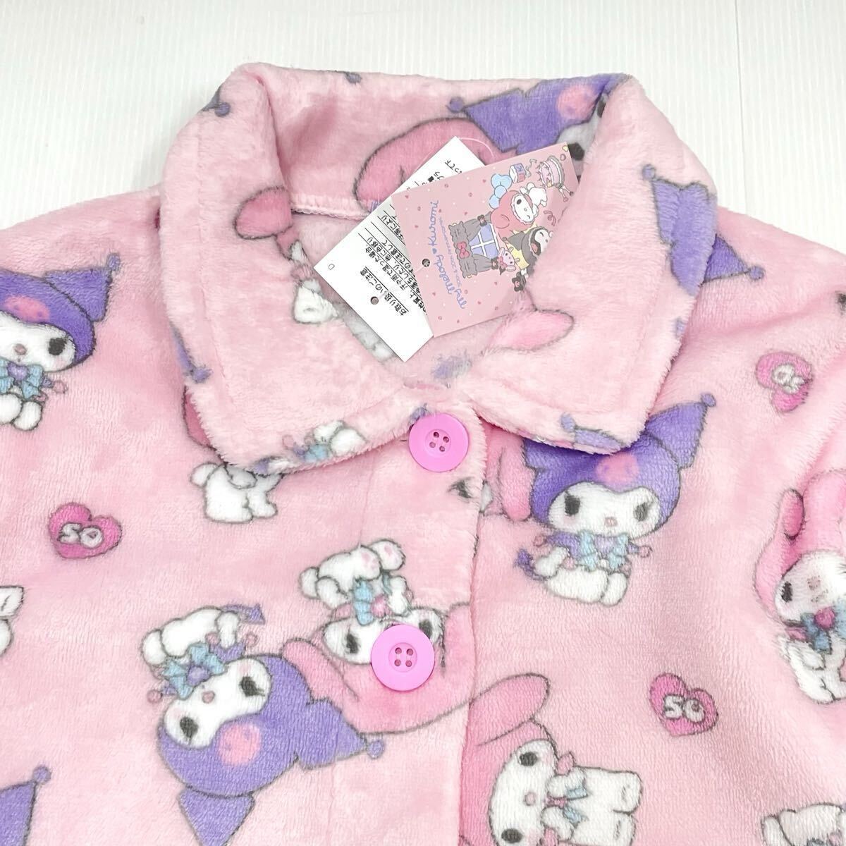 新品64640 マイメロディ&クロミ 130cm ピンク 前開き長袖ミンクフリースパジャマ上下セット ルームウェア ガールズ ジュニア子供_画像4