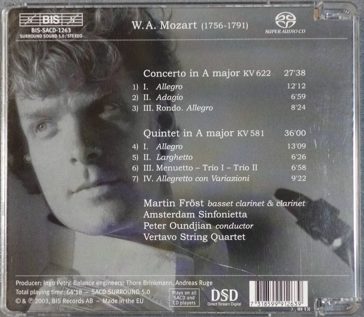 【SACD】モーツァルト：クラリネット協奏曲、クラリネット五重奏曲/フレスト（Cl）ウンジャン指揮アムステルダム・シンフォニエッタ他/BIS_画像2