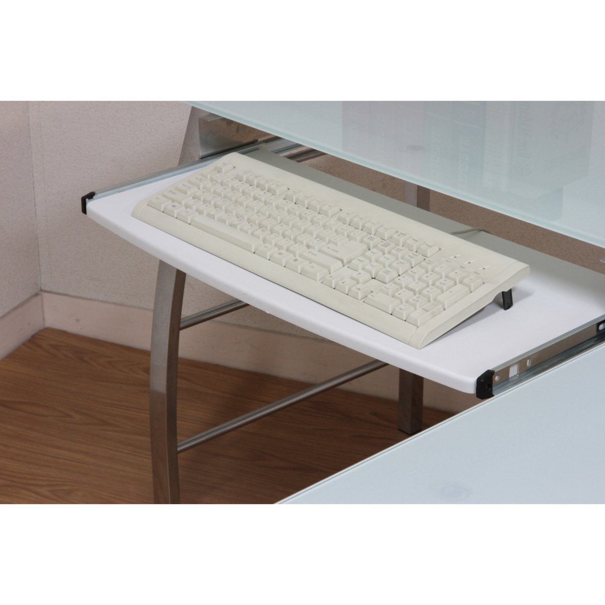  основной персональный компьютер Work стол усиленный стекло компьютерный стол угол L type раздвижной клавиатура настольный система стол 3 позиций комплект белый / новый товар 