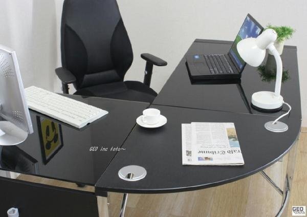  бесплатная доставка / основной Work стол усиленный стекло компьютерный стол угол L type раздвижной клавиатура настольный система стол 3 позиций комплект черный / новый товар 