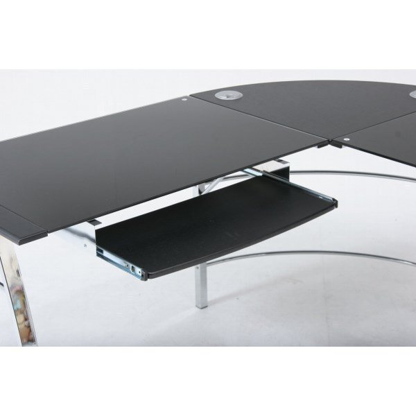  бесплатная доставка / основной Work стол усиленный стекло компьютерный стол угол L type раздвижной клавиатура настольный система стол 3 позиций комплект черный / новый товар 