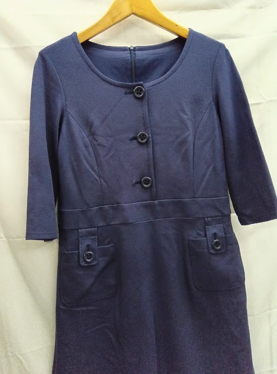 CARA O CRUZ☆キャラオクルス/レリアン ワンピース 11号(L) ネイビー ボタン ポケット レトロ調 美品_画像1