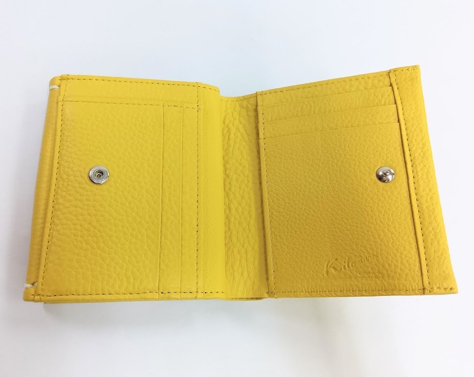 未使用!Kitamura/キタムラ☆レザー・二折財布 イエロー YH0210 40401 参考価格23000円（税込） K刺繍 ステッチ 箱あり 美品【新品】_画像6