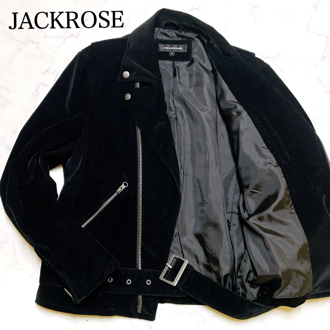 極美品/希少XXL◎ジャックローズ ダブル ライダース ジャケット JACKROSE ブルゾン ベロア調 コーデュロイ 光沢 Wジップ ベルト ブラック 5_画像1