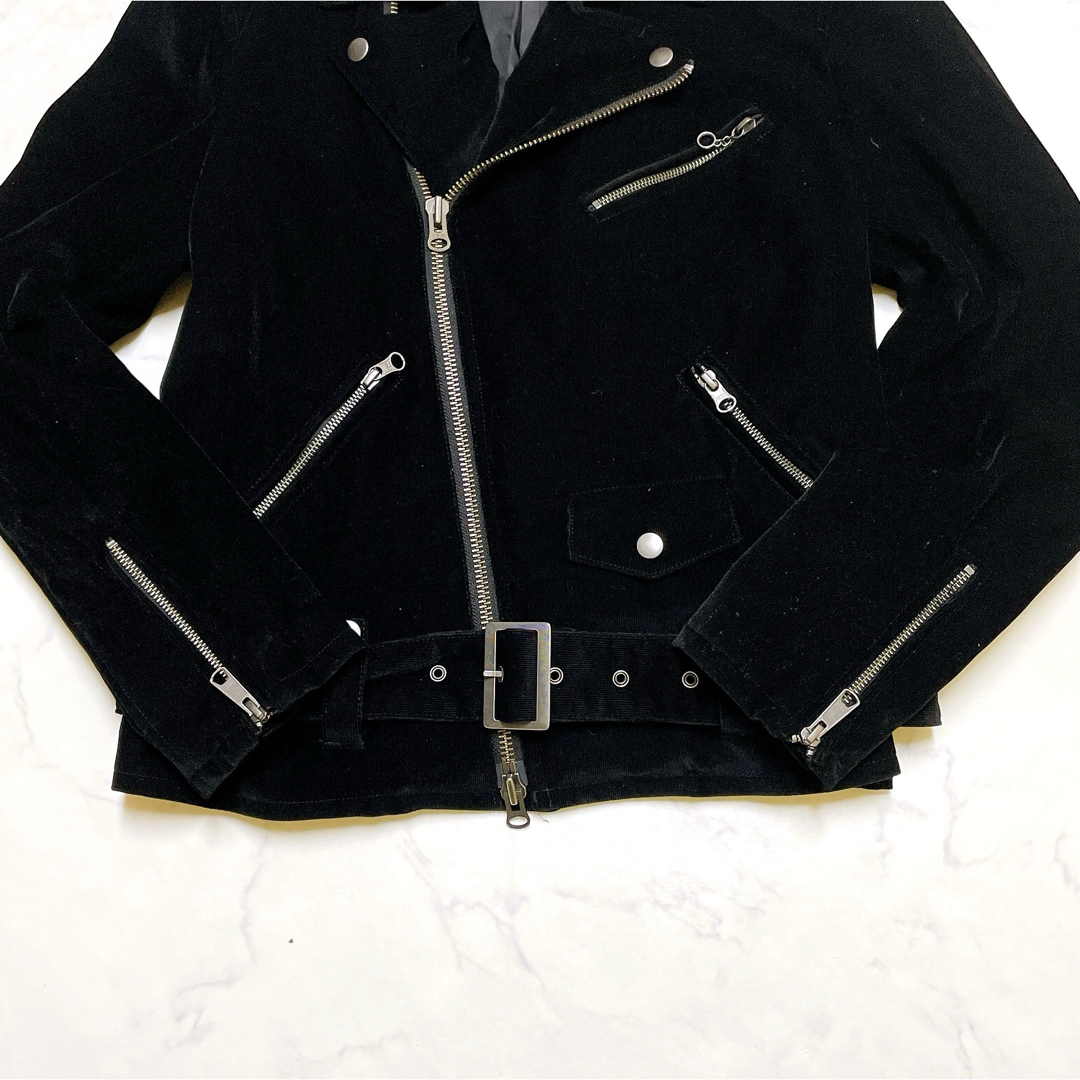 極美品/希少XXL◎ジャックローズ ダブル ライダース ジャケット JACKROSE ブルゾン ベロア調 コーデュロイ 光沢 Wジップ ベルト ブラック 5_画像5